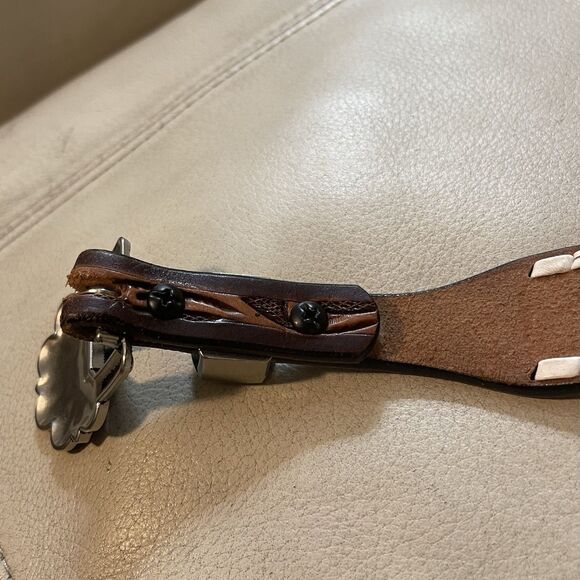 Angel Ranch Western Tooled Leather Womens Belt Rhinestone Size L Turquoise Brown - Picture 8 of 13